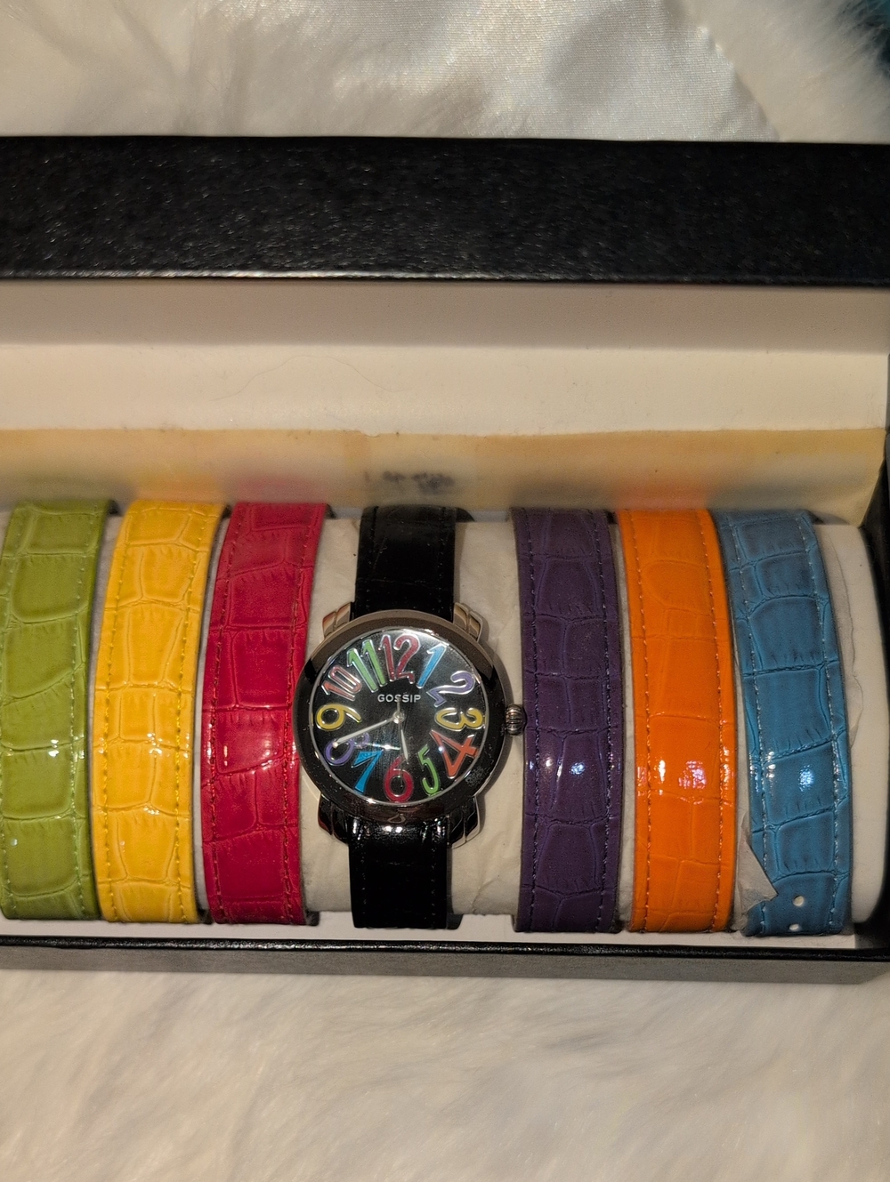 Gossip Ladies Black Watch with Multi-Color Dial and Six Interchangeable Straps